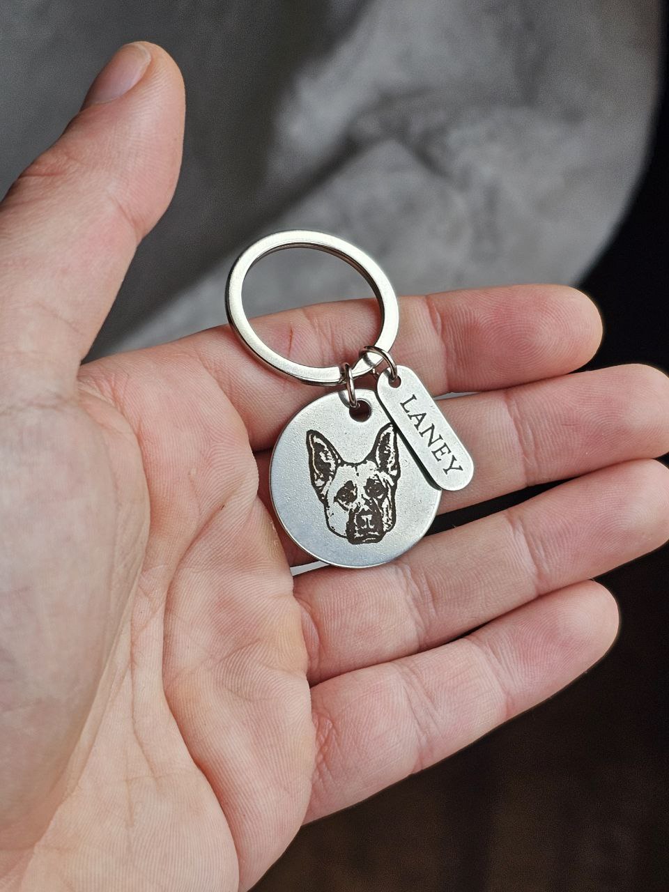 Laser engraved stainless steel pet memory keychain with pet name