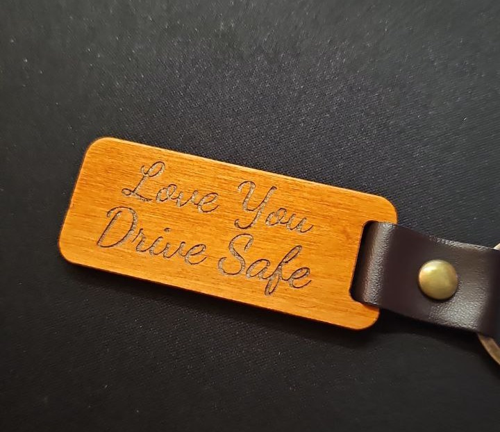 Engraved wooden name keychain with prayer symbol custom gift