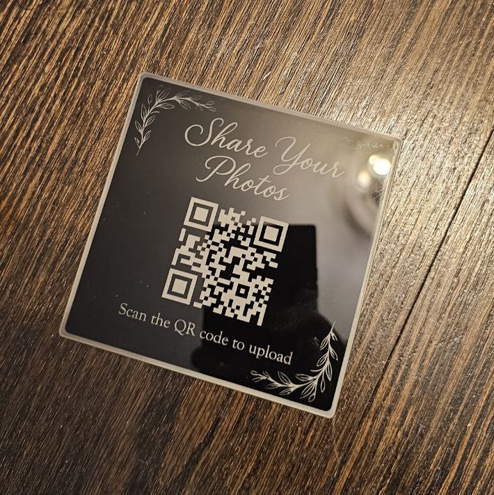 Custom laser engraved acrylic QR code sign for weddings