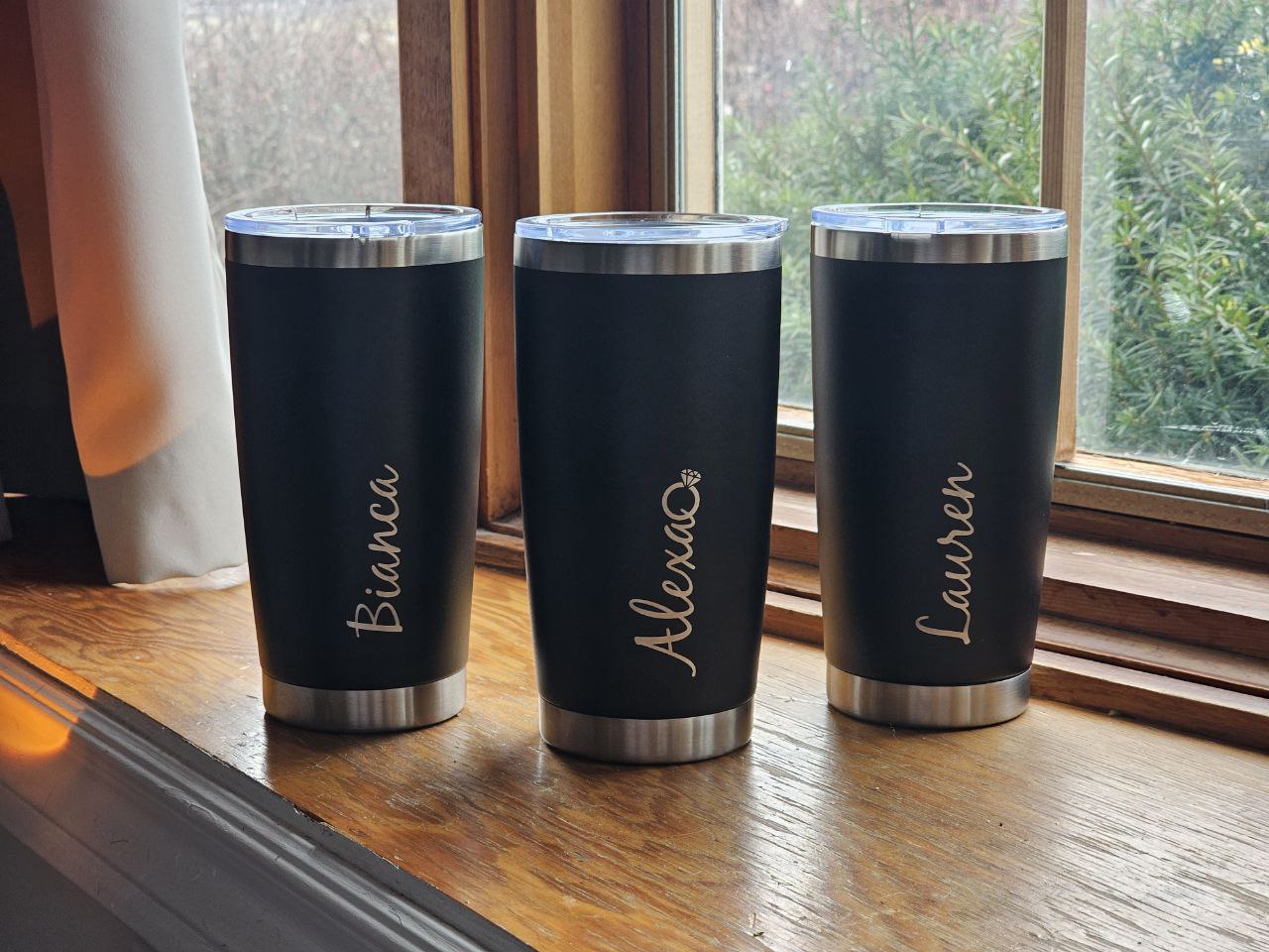 Custom stainless steel engraved tumbler with name for bridal or groomsmen gifts